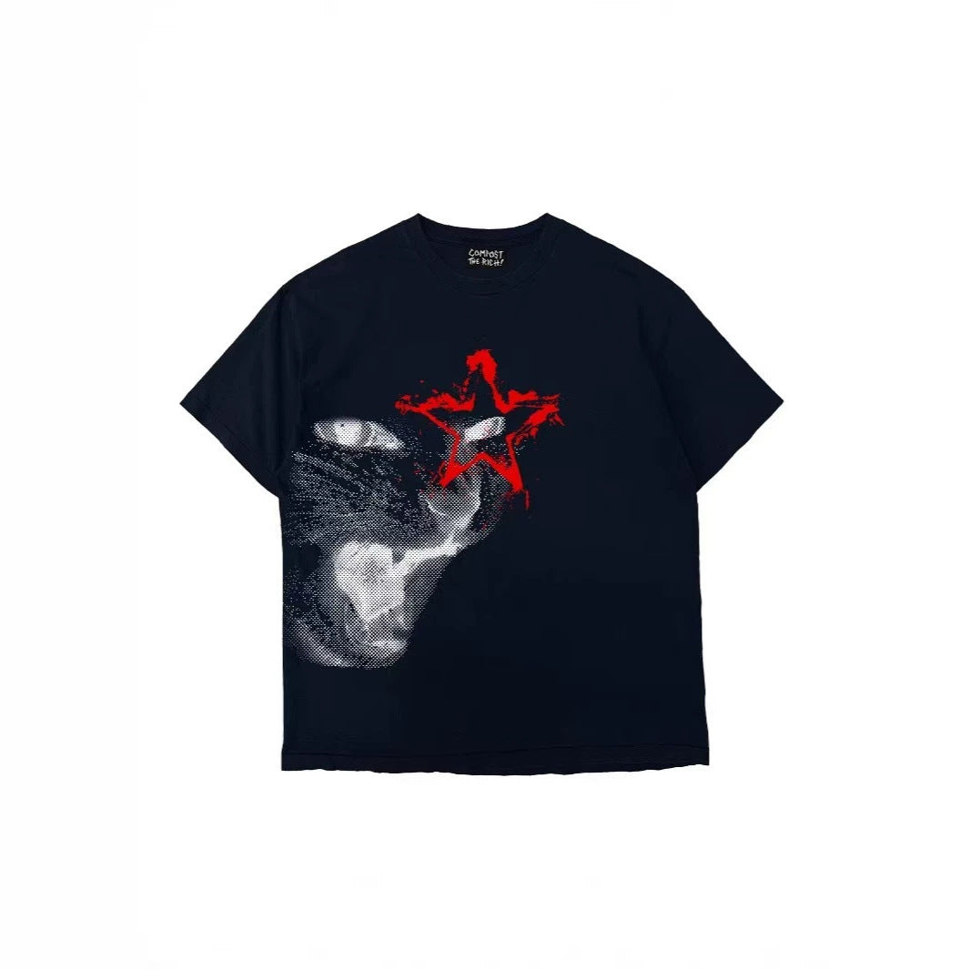 Oversize Rock Cat Print Short Sleeve T-Shirt