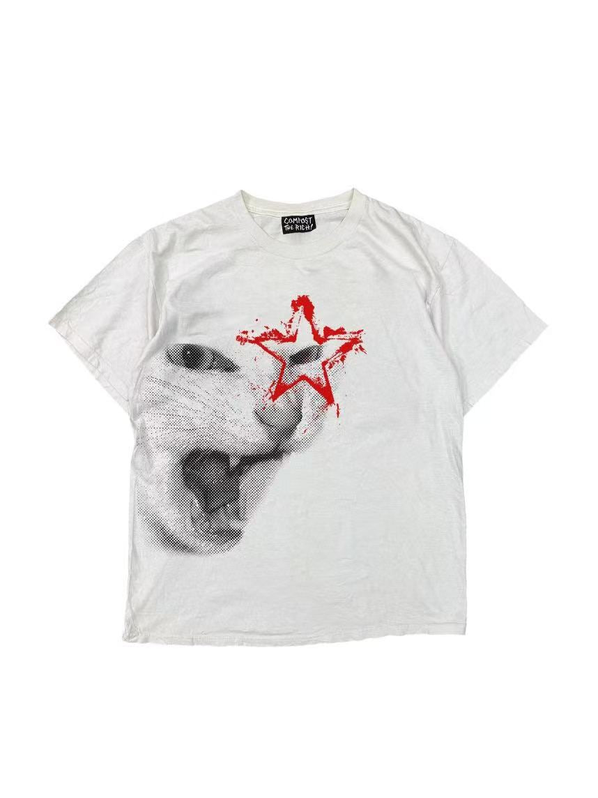 Oversize Rock Cat Print Short Sleeve T-Shirt
