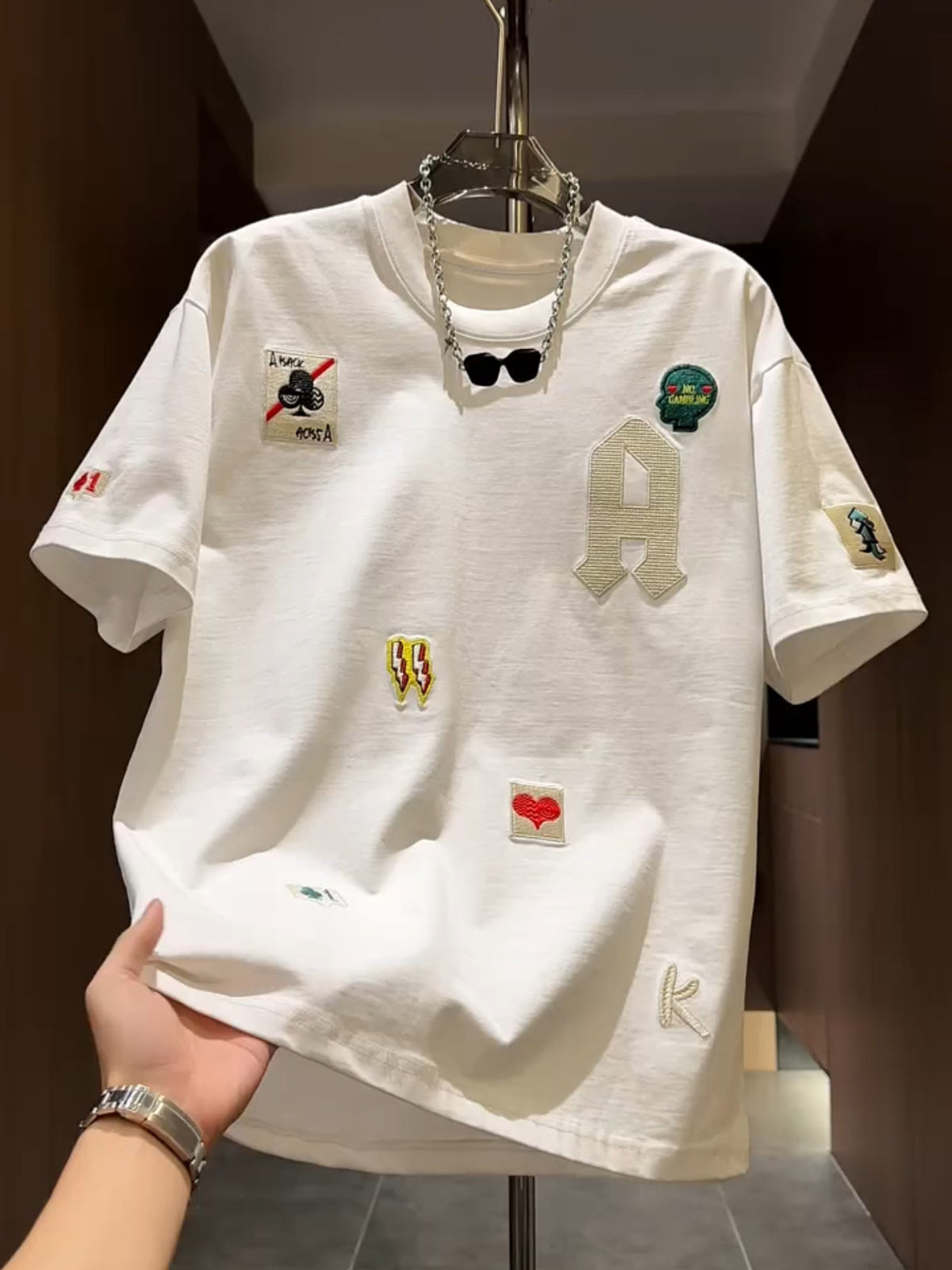 Men's Cotton Letter Embroidery T-Shirt