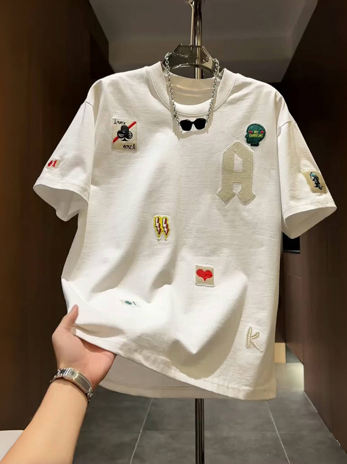 Men's Cotton Letter Embroidery T-Shirt