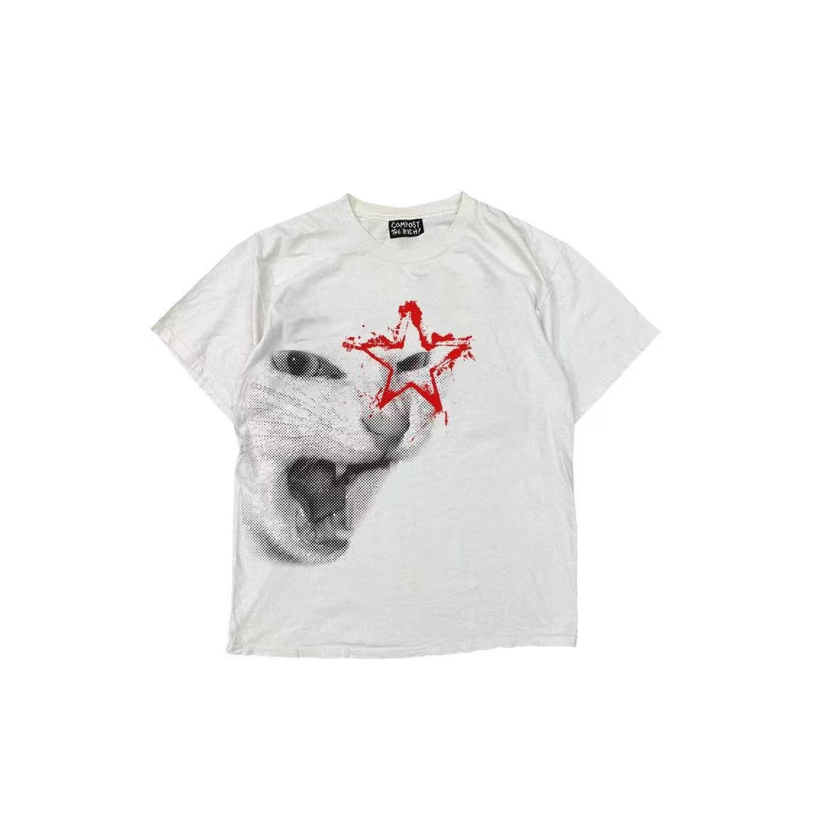 Oversize Rock Cat Print Short Sleeve T-Shirt