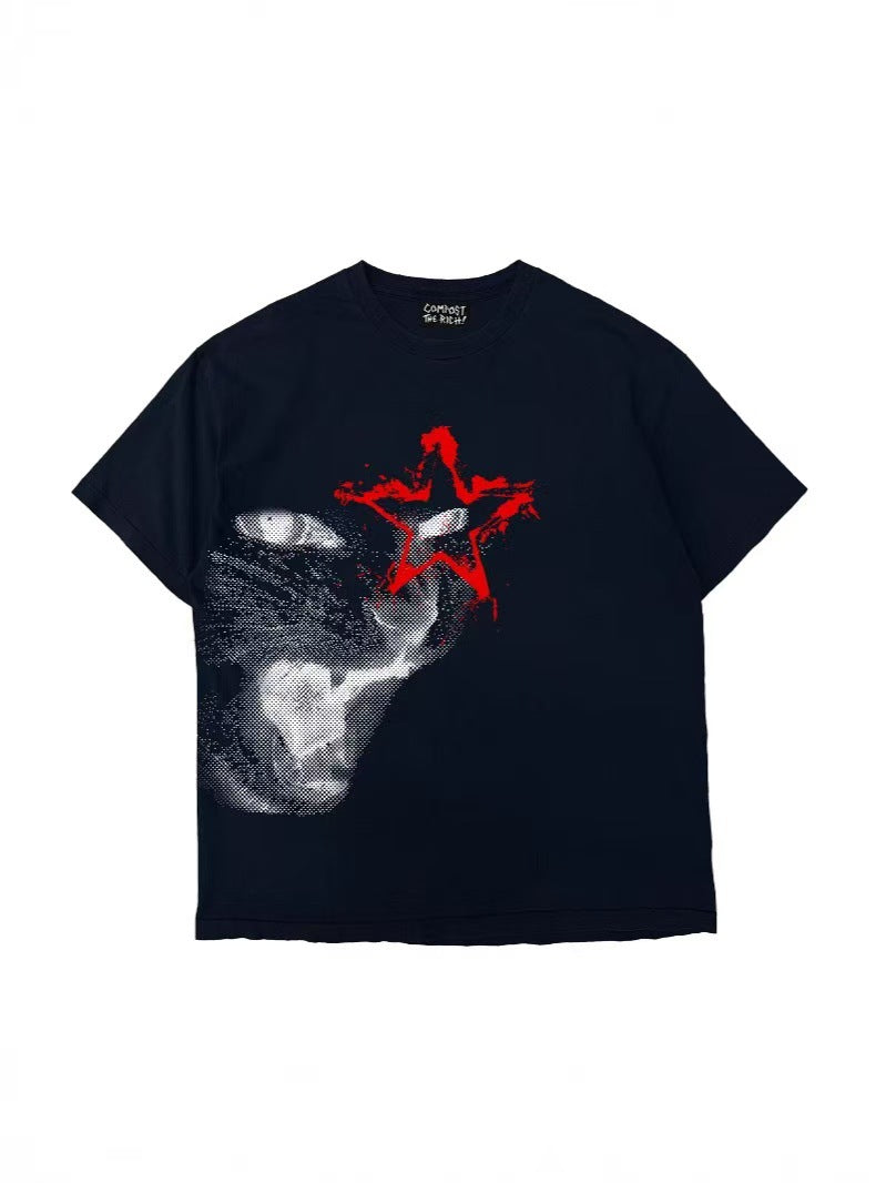 Oversize Rock Cat Print Short Sleeve T-Shirt